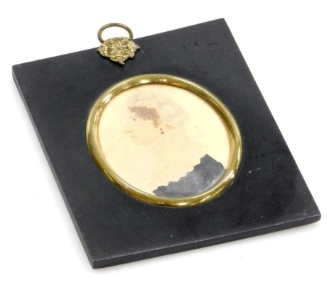 An early 19thC portrait miniature, side profile of a lady, pencil and watercolour, 7cm x 6cm.