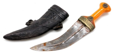 A Yemeni Jambiya dagger, with leather sheath.