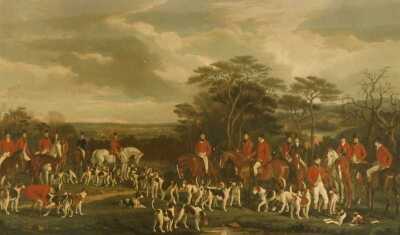 Frederick Bromley after Francis Grant. Sir Richard Sutton and the Quorn Hounds, depicting Colonel Lowther, Lord Granby, Mr Greene, Parson Houston, John Wood (of Market Overton), Ben Morgan (First Whip), Mr Assheton Smith, Duke of Rutland, Sir Richard Sutt