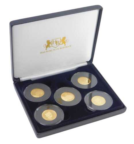 A Harrington and Byrne 2019 200th Anniversary of the Birth of Queen Victoria five gold proof sovereign Portrait Collection, comprising Young Head sovereign 2019, Gothic Head sovereign 2019, Jubilee Head sovereign 2019, Veiled Head sovereign 2019, and the