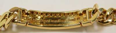 An 18ct gold diamond identity bracelet, the panel with round brilliant cut diamonds, 88.6g all in, approx 20cm long. - 4