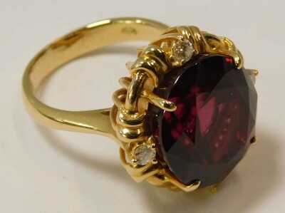 A H Senna 18ct gold oval cluster diamond and garnet ring, size L. - 2