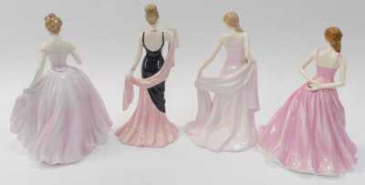 Four Coalport porcelain figures, modelled as Fair Isabelle, limited edition number 2347/7500, A Moment to Cherish, limited edition number 1414/7500, Now and Forever, limited edition number 750/7500, and The Rose Ball, limited edition number 7057/7500. - 2