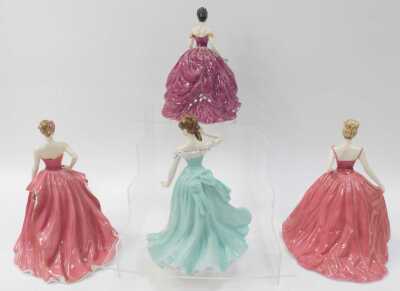 Four Coalport porcelain figures, modelled as Emma, limited edition number 4252/7500, With This Ring, limited edition number 1682/7500, The Jubilee Charity Ball Victoria, limited edition number 1908/7500, and Bella, limited edition number 489/4950. - 2