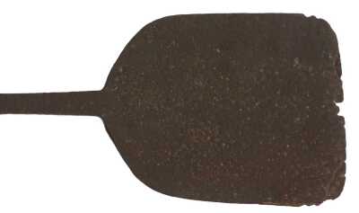 An iron bread paddle, with turned wooden handle, 188cm long.