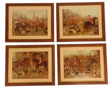 After Edwin Frederick Holt (British, 1830-1916). Four hunting prints comprising The Meet, The Hunt, The Kill and Back Home, 35cm x 49cm. (4)