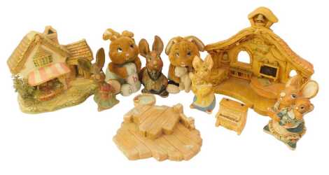 A group of Pendelfin, to include figures, simulated wood base, cottage scenery, soft toys, etc. (2 boxes)