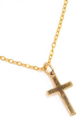 A 9ct gold crucifix pendant and chain, plain design, on curb link neck chain, 46cm long, 2g.