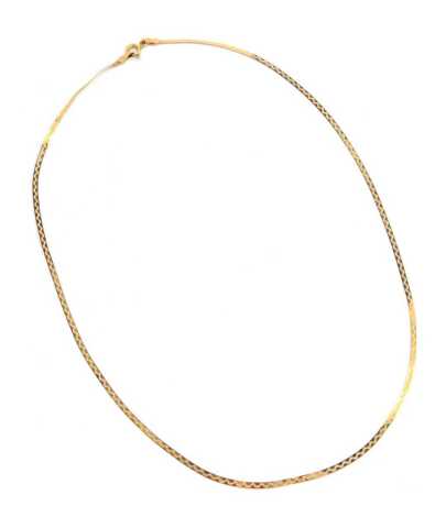 An Italian neck chain, with shaped design of zigzags, yellow metal, stamped 9kt, 40cm long, 1.5g all in.