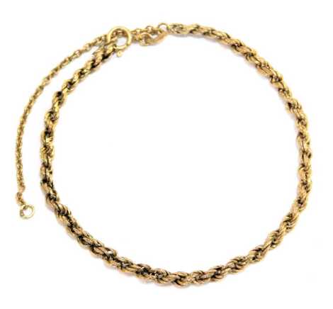 A 9ct gold rope twist bracelet, 18cm long, 3.8g.