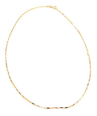 A 9ct gold elongated box link neck chain, 44cm long, 2.1g.