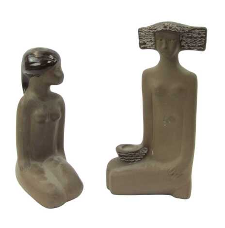 Two Tekt USSR pottery figures, each modelled as a nude seated female, 28cm high and 24cm.