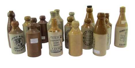 Various ginger beer and other stoneware bottles, to include Farmers Spilsby, T&R Smith Chawley, Osmon and Son Wylde Green, Brewster and Dodgson Leeds, etc. (1 box)