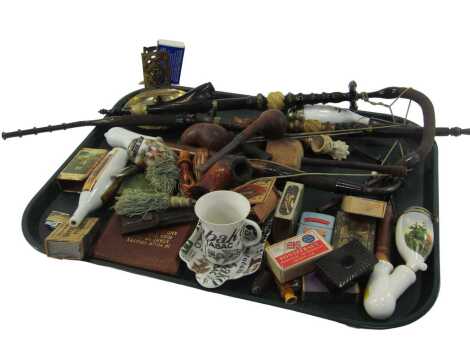 Smoking related items, to include various pipes, matchboxes, tobacco boxes, etc. (1 tray)