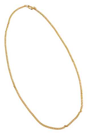 A flattened curb link neck chain, yellow metal, stamped 375, 40cm long, 1.9g.