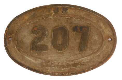 A BR 207 cast iron plaque, of oval form, 44cm wide.