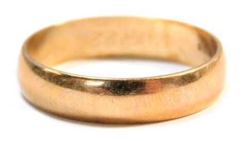 A 9ct gold wedding band, of plain design, maker SJ, London 1970, 3.2g all in, boxed.