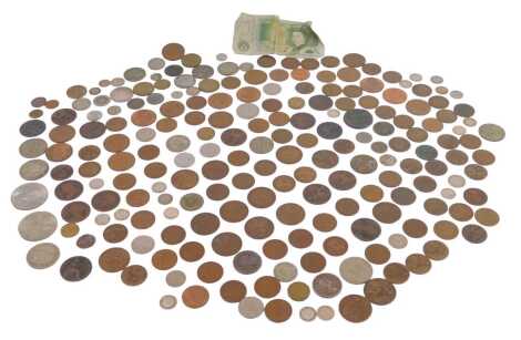 Pre decimal coinage, comprising pennies, halfpennies, shillings, threepence pieces, Australian dollars, etc. (1 tray)