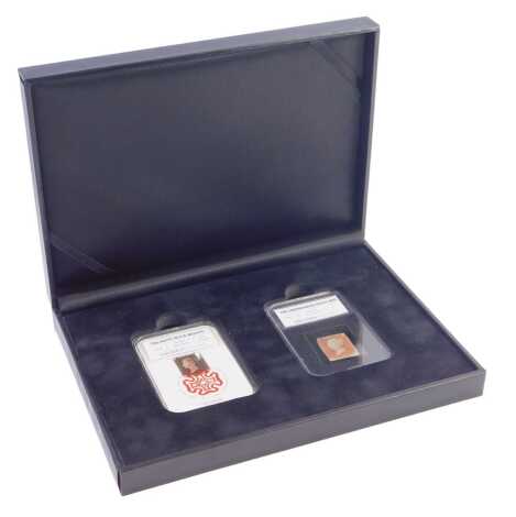 The Philatelic Legends Collection penny black and penny red proof stamps, the 2015 first class penny black re-issue, and the Imperforate penny red, in presentation box.