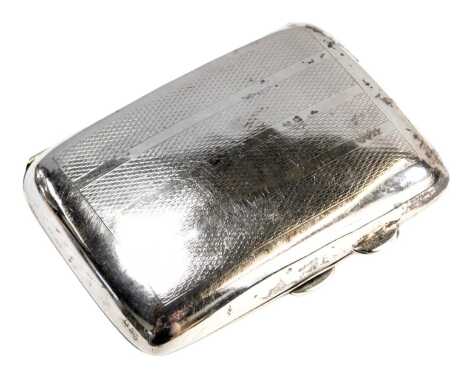 A George V silver cigarette case, of rectangular form with engine engraved striped decoration, Birmingham 1933, 1.54oz.