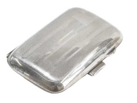 A George V silver cigarette case, with engine engraved decoration and vacant cartouche, Birmingham 1932, 1.29oz.