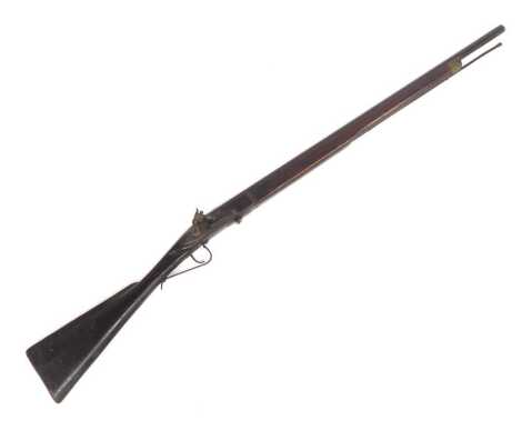 A 19thC flintlock rifle, wooden stock and cleaning rod, 136cm long.