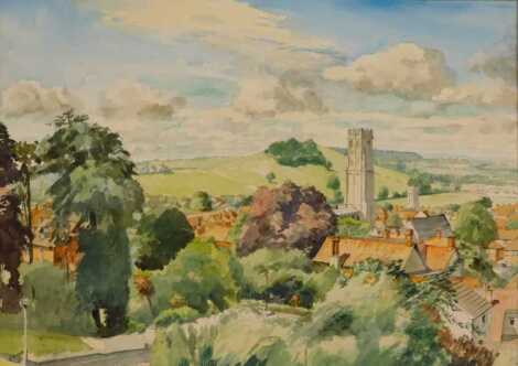 Paul Bromson. Glastonbury, watercolour, signed and dated 77, 46cm x 63cm.