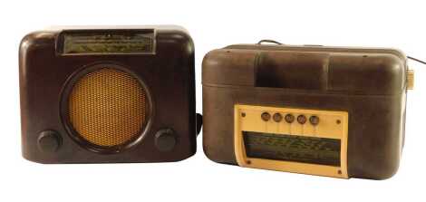 A Bush brown and cream vintage radio, type DAC10, and a further Bush radio, type DAC90A. (2)WARNING! This lot contains untested or unsafe electrical items. It is supplied for scrap or re-conditioning only TRADE ONLY