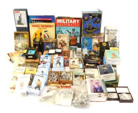 A group of light infantry plastic models, to include Trafalgar Collection, Model Solider books, small group of lead figures, Models of Elite Miniatures, etc. (2 boxes)