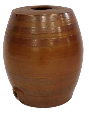 A stoneware two tone drinks barrel, bearing number 6, 42cm high.