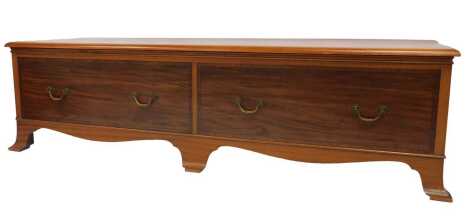 A mahogany bench, with two frieze drawers, raised on bracket feet, converted from a wardrobe, 52cm high, 184cm wide, 55cm deep.