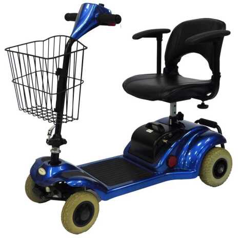 A Pharmore mobility scooter, blue chassis, with battery and charger.