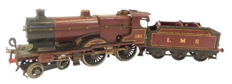 A Hornby O gauge locomotive and tender, burgundy livery, 1185.