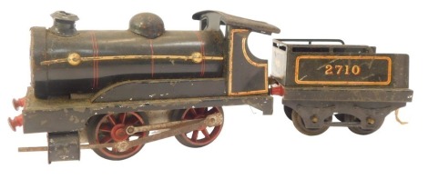 A Hornby O gauge locomotive and tender, black livery, 2710.