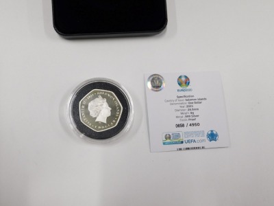 A Euro 2020 Solomon Islands one dollar silver proof limited edition coin, number 658/4950, with box and packaging. - 2