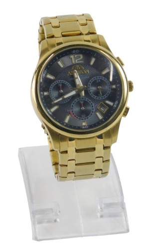 An Astron Solar Chronograph gent's wristwatch, with a black dial, automatic movement on gold plated strap.