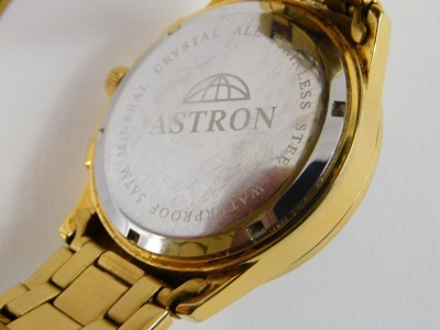 An Astron Solar Chronograph gent's wristwatch, with a black dial, automatic movement on gold plated strap. - 3