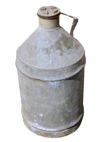 A galvanised milk churn, stamped EP & Co Ltd, 61cm high.