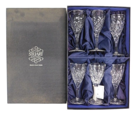 A cased set of six Stuart Crystal wine glasses, in presentation case.