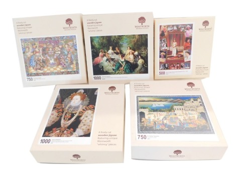 Five Wentworth jigsaw puzzles, comprising an Indian tapestry, Empress Eugine, The Flying Carpet, Elizabeth I, and Long to Reign Over Us Queen Elizabeth II. (5)