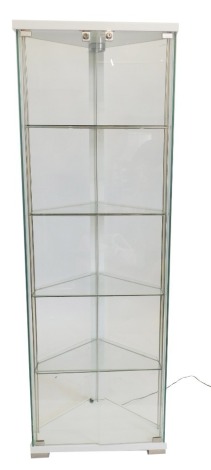 A modern glazed corner display cabinet, with two doors, each with a lock, 189cm high, 61.5cm wide.