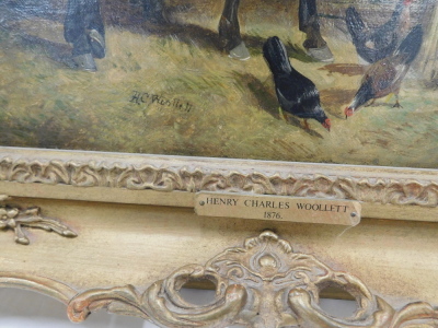 Henry Charles Woollett (act. 1851-1898). Horses and chickens, oil on canvas, signed, 29.5cm x 34.5cm. - 2