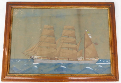 19thC School. Masted ship - J.T. North, watercolour, 52cm x 77cm. - 2