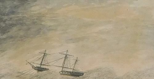 19thC School. H.M. Ship Blonde, watercolour drawing, titled with script, 17cm x 23cm.