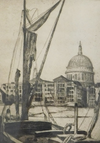 20thC British School. St.Paul's from the Thames, etching, 24cm x 17.5cm.