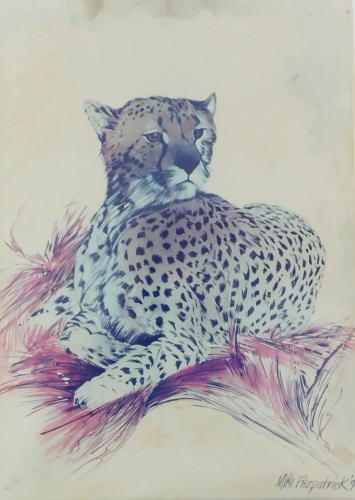 Mike Fitzpatrick (19thC/20thC). Cheetah, artist stamped photolithograph, 16.5cm x 12cm.