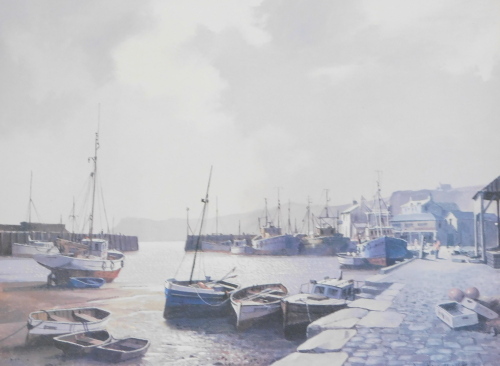 Don Micklethwaite (b.1936). Evening Harbour, artist signed limited edition coloured print, 486/500, 32cm x 40cm. National Fine Arts - Certificate of Guarantee verso.