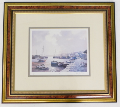 Don Micklethwaite (b.1936). Evening Harbour, artist signed limited edition coloured print, 486/500, 32cm x 40cm. National Fine Arts - Certificate of Guarantee verso. - 2