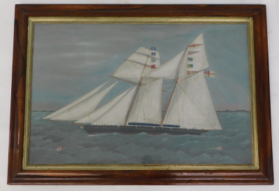 19thC School. Masted ship, oil on canvas, 46cm x 71cm. - 2