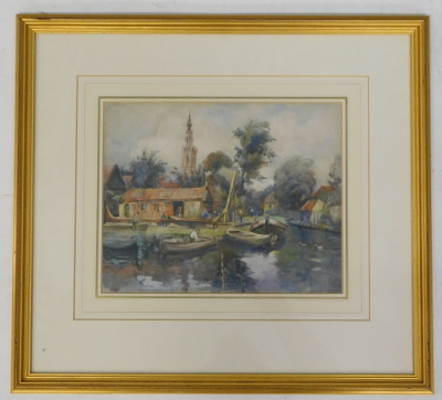 19thC/20thC School. Boat Yard, watercolour, 23cm x 28cm. - 2